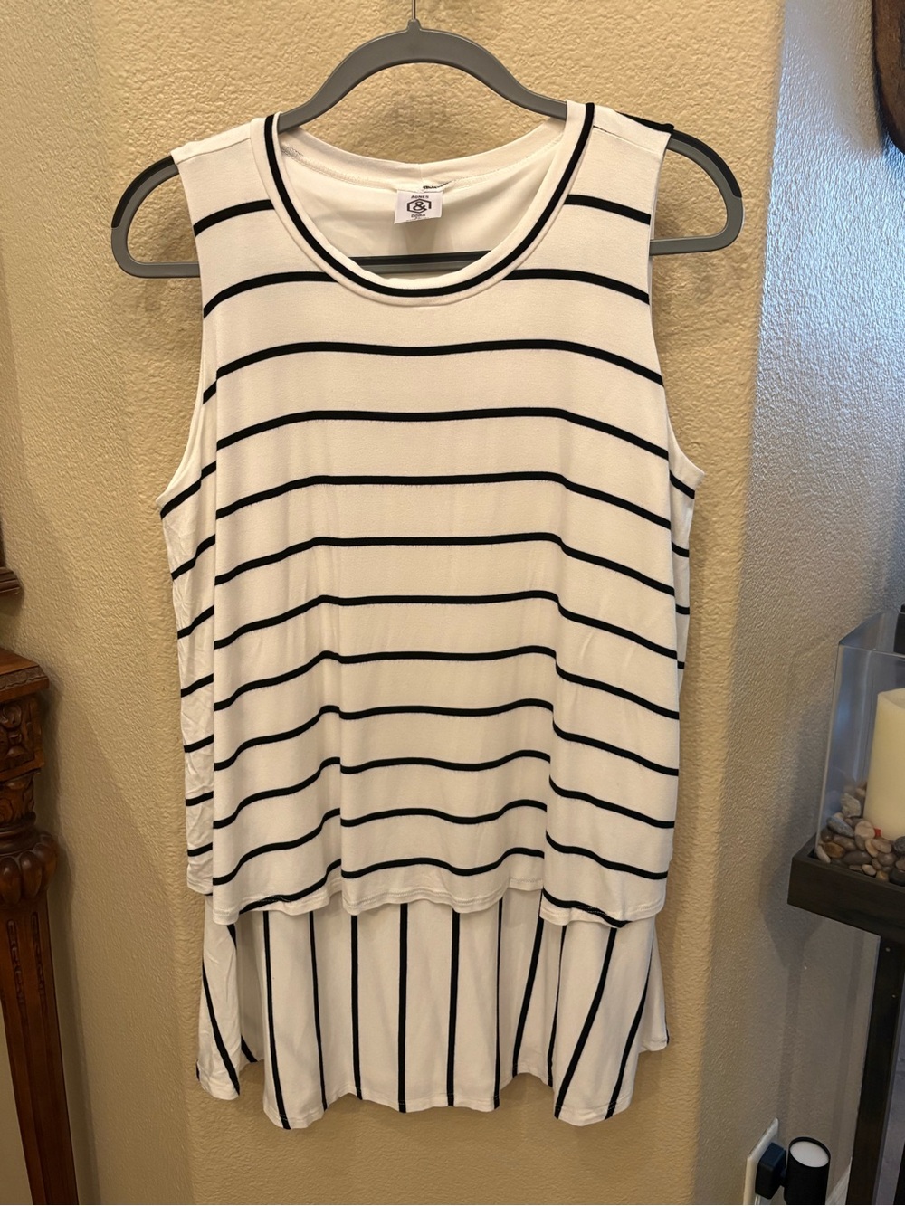 Agnes & Dora Black and White Striped Layered Tunic Tank Top Size XL-Made in USA